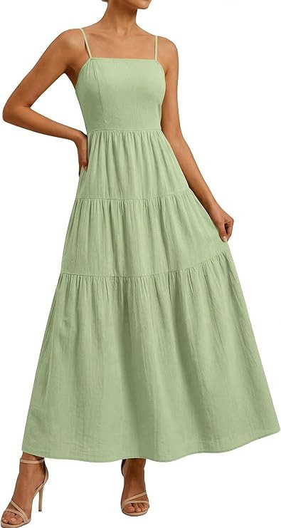 Okiwam Women's Summer Dress 2026 Casual Boho Sleeveless Spaghetti Strap Smocked Maxi Dress Ruffle... | Amazon (US)