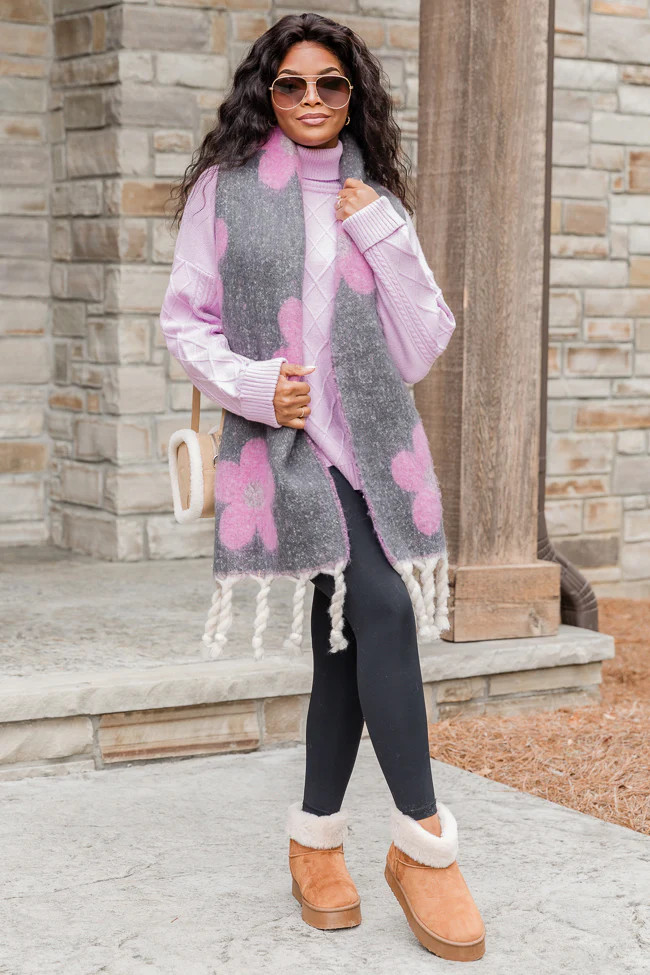 Bunny Slope Lilac Oversized Cable Knit Sweater | Pink Lily