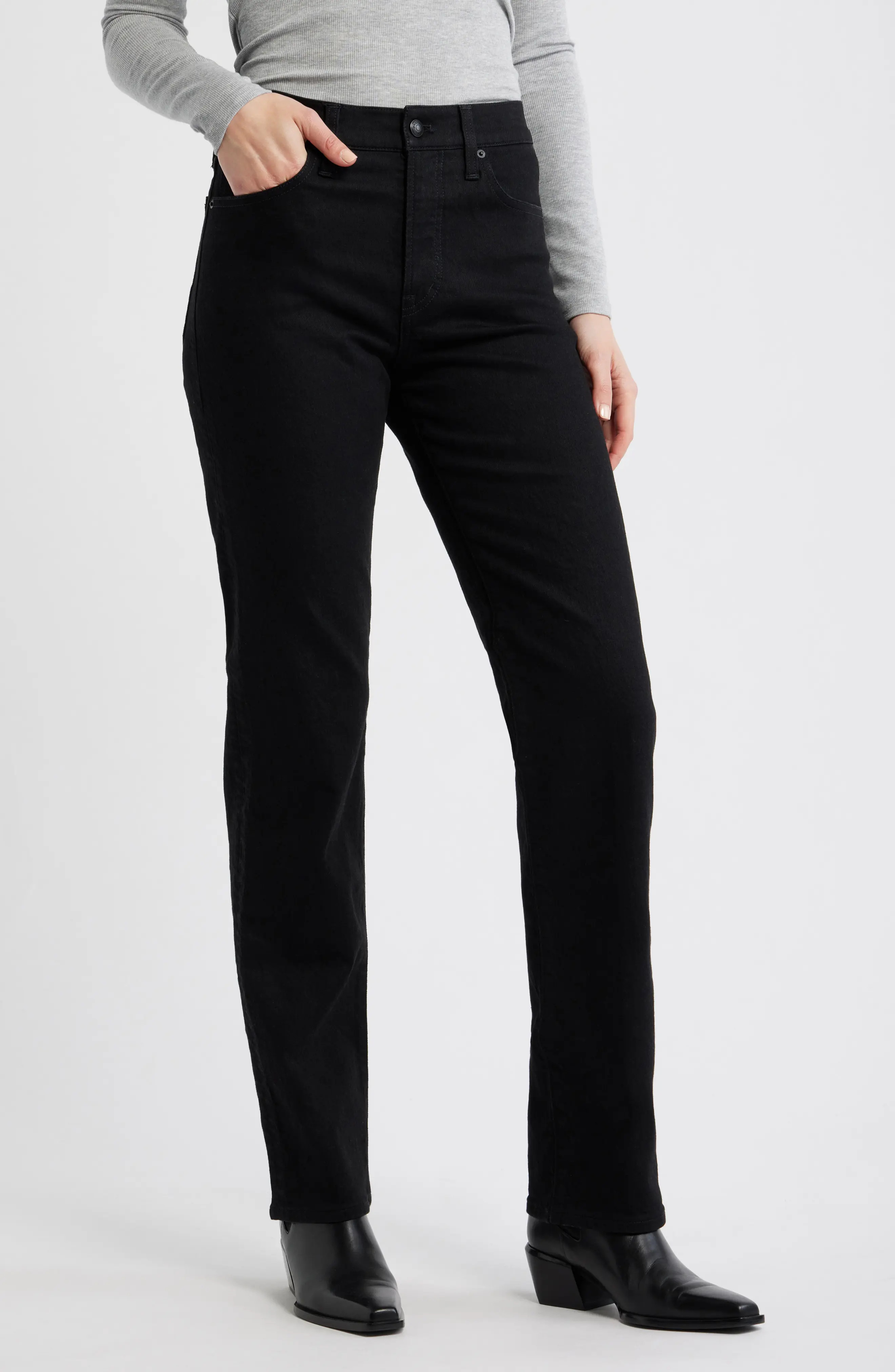 Madewell The Longline Straight Leg Jeans in Clean Black Wash at Nordstrom, Size 33 | Nordstrom