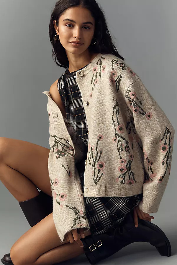 Crew-Neck Floral Cardigan Sweater | Anthropologie (US)