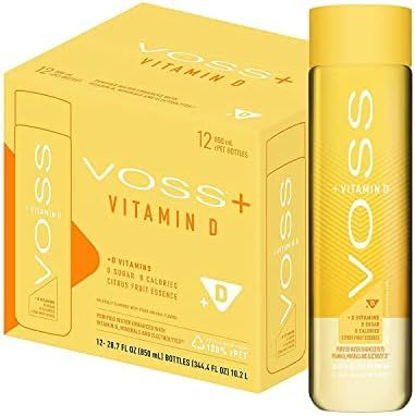VOSS+ Water With Vitamin D & Electrolytes, rPET Plastic Bottles, Citrus Fruit Essence, 850 ml, 12 Co | Amazon (US)