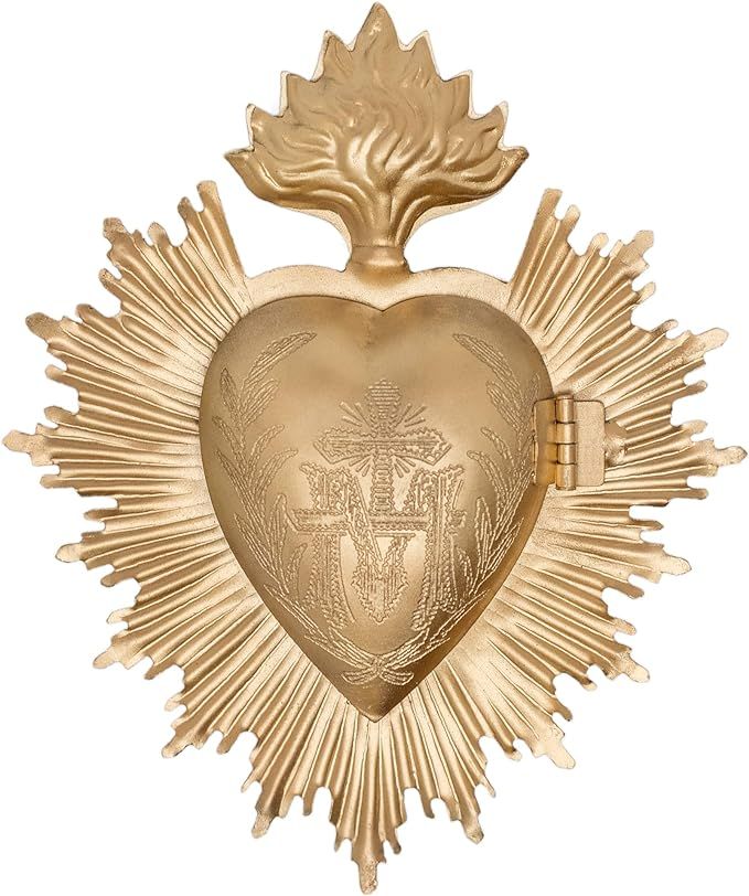 Sacred Heart, Metal Heart Milagro, Gold Heart Box, Ex Voto | Amazon (US)