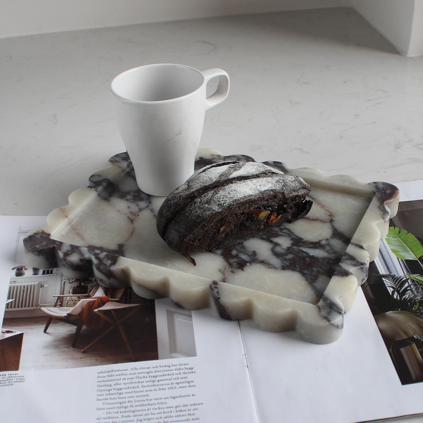 Natural Luxury Scalloped Marble Tray 10.8"x8", Rectangle Vanity Tray for Bathroom Kitchen Counter... | Amazon (US)