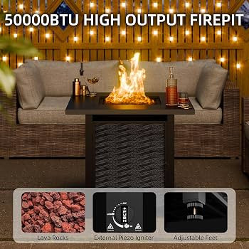 Shintenchi Propane Fire Pits 28\u2033 Outdoor Gas Fire Pit, Square Fire Pit Table, 2-in-1 Fire Ta... | Amazon (US)