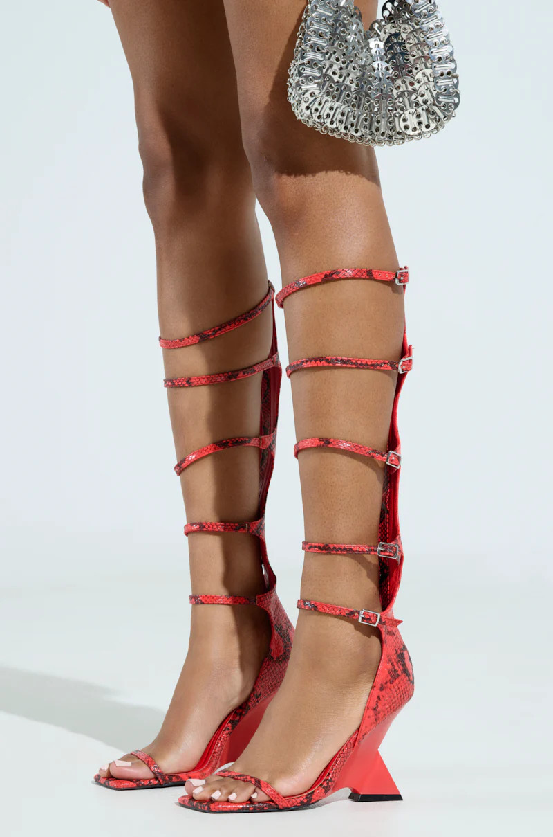 AZALEA WANG TAITEN RED SNAKE WEDGE SANDAL | AKIRA