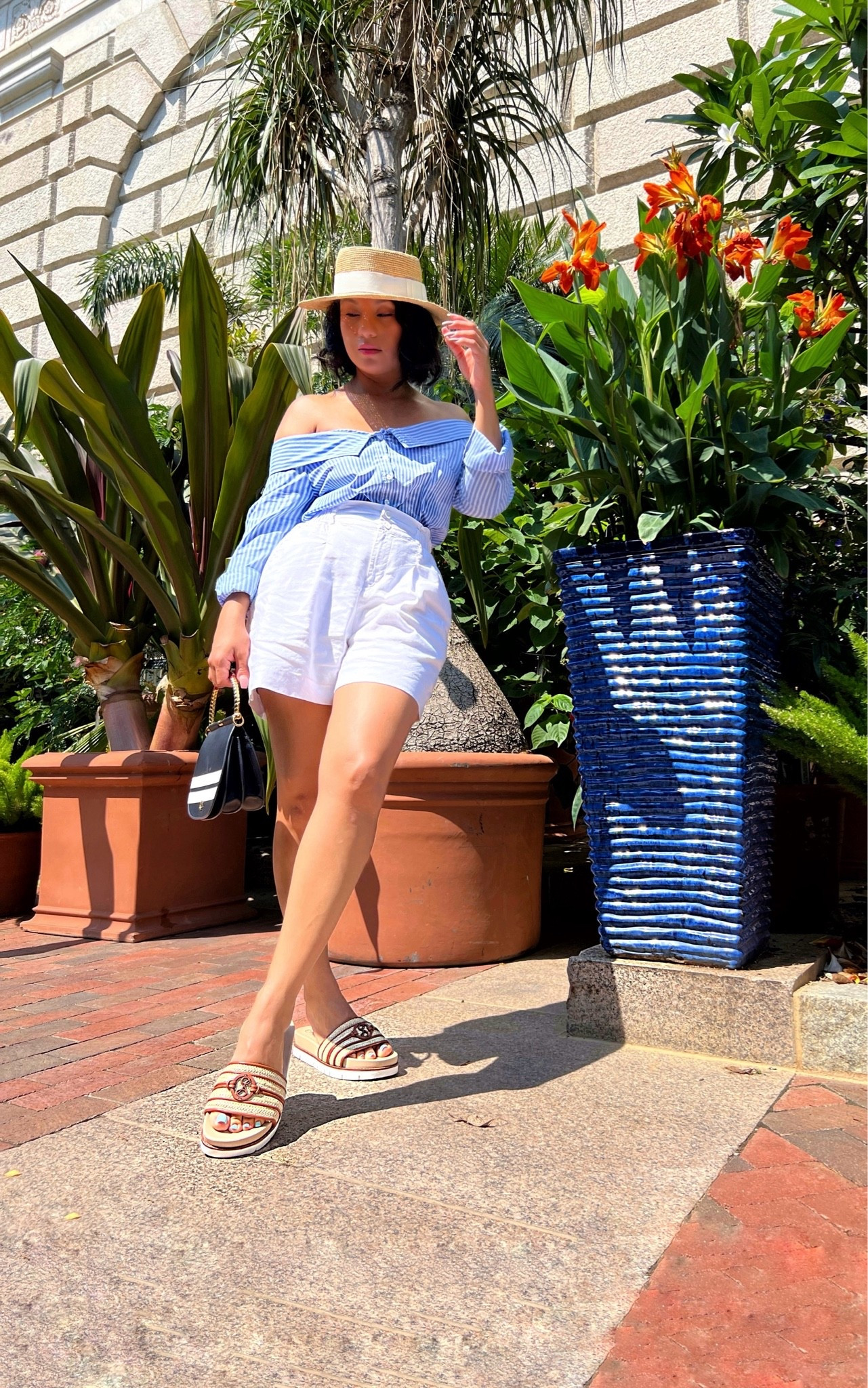 Summer outfit: Off the shoulder striped top paired with high waisted white shorts

#LTKootd #LTKPetite #LTKSeasonal