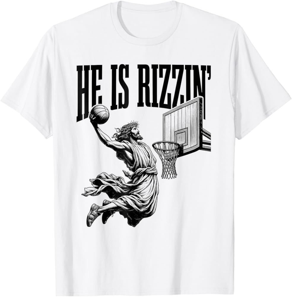 He is Rizzin Shirt Basketball Jesus Retro Easter Christian T-Shirt | Amazon (US)
