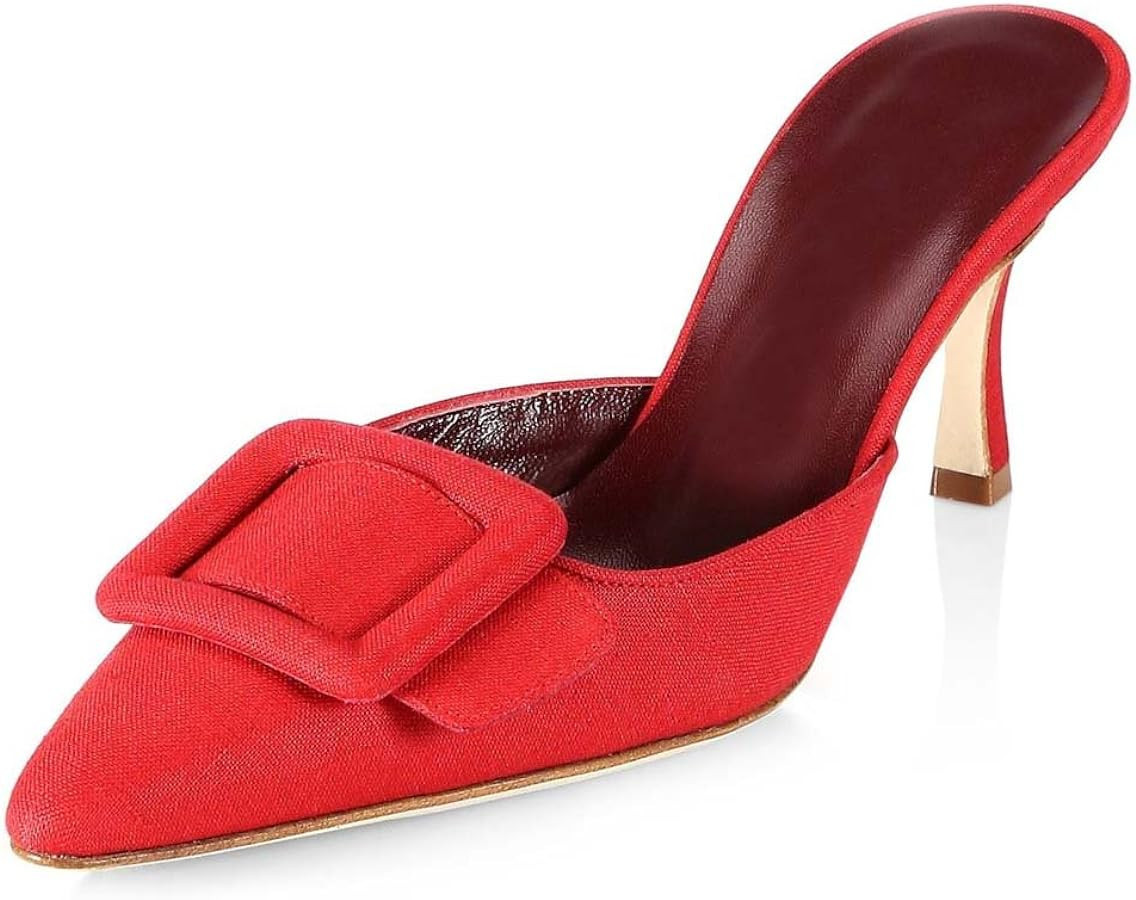 Divanne Heeled Mules For Women, Pointed Toe Slingback Pumps Buckle Kitten Heels Mules Slides Back... | Amazon (US)