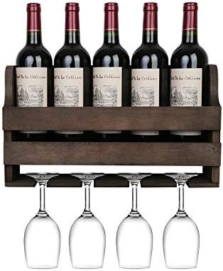 OROPY Rustic Wood Wall Mounted Wine Rack, Holds 5 Wine Bottles and 4 Stemware Glass Holder, Home ... | Amazon (US)
