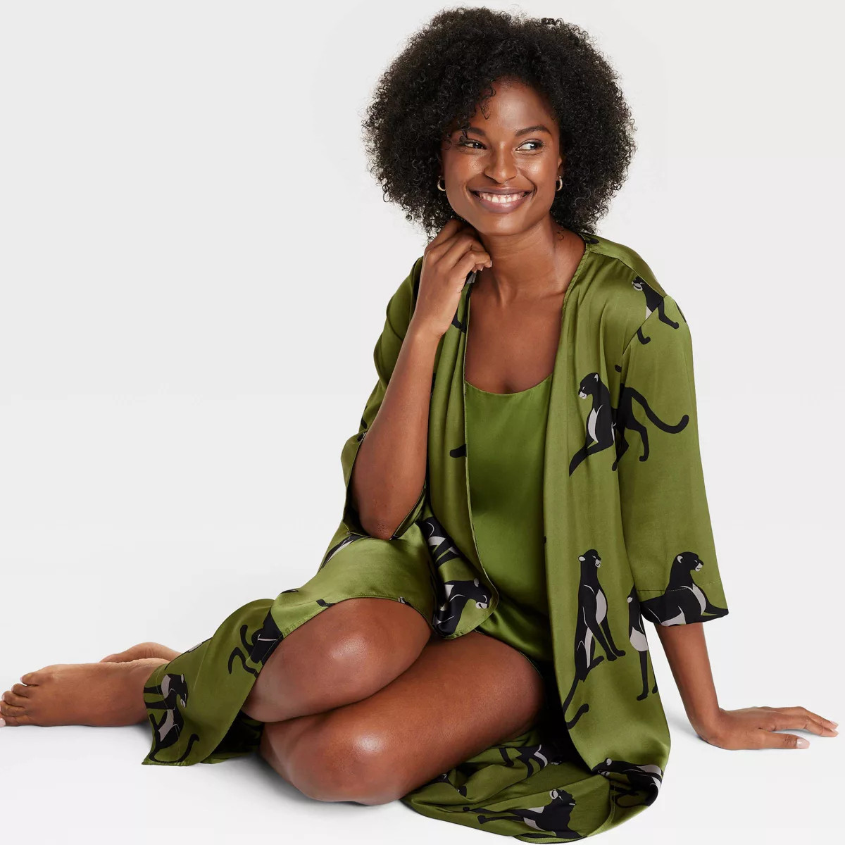 Women's Satin Robe - Auden™ Green/Panther | Target