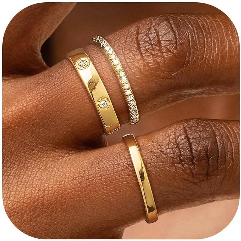 Foxgirl 3Pcs Gold Rings for Women Non Tarnish Gold Rings Set 14K Gold Plated CZ Thumb Rings Stack... | Amazon (US)
