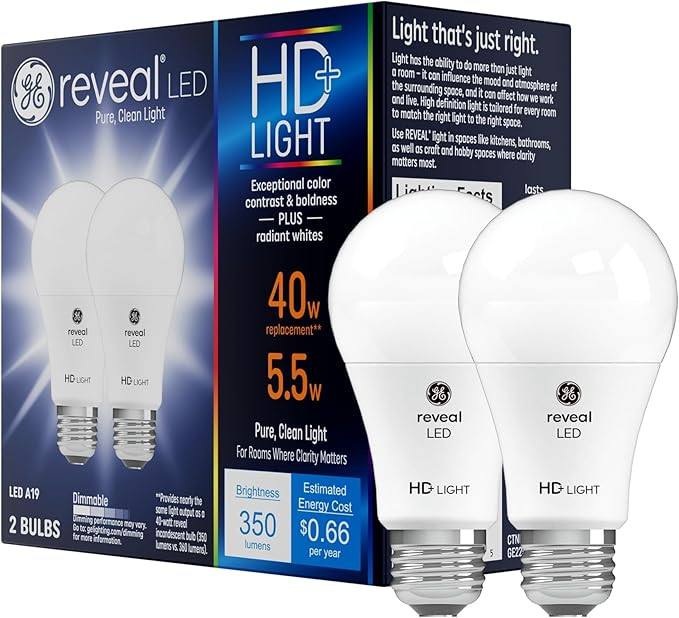 GE Reveal HD+ LED Light Bulbs, 40 Watt, A19 (2 Pack) | Amazon (US)