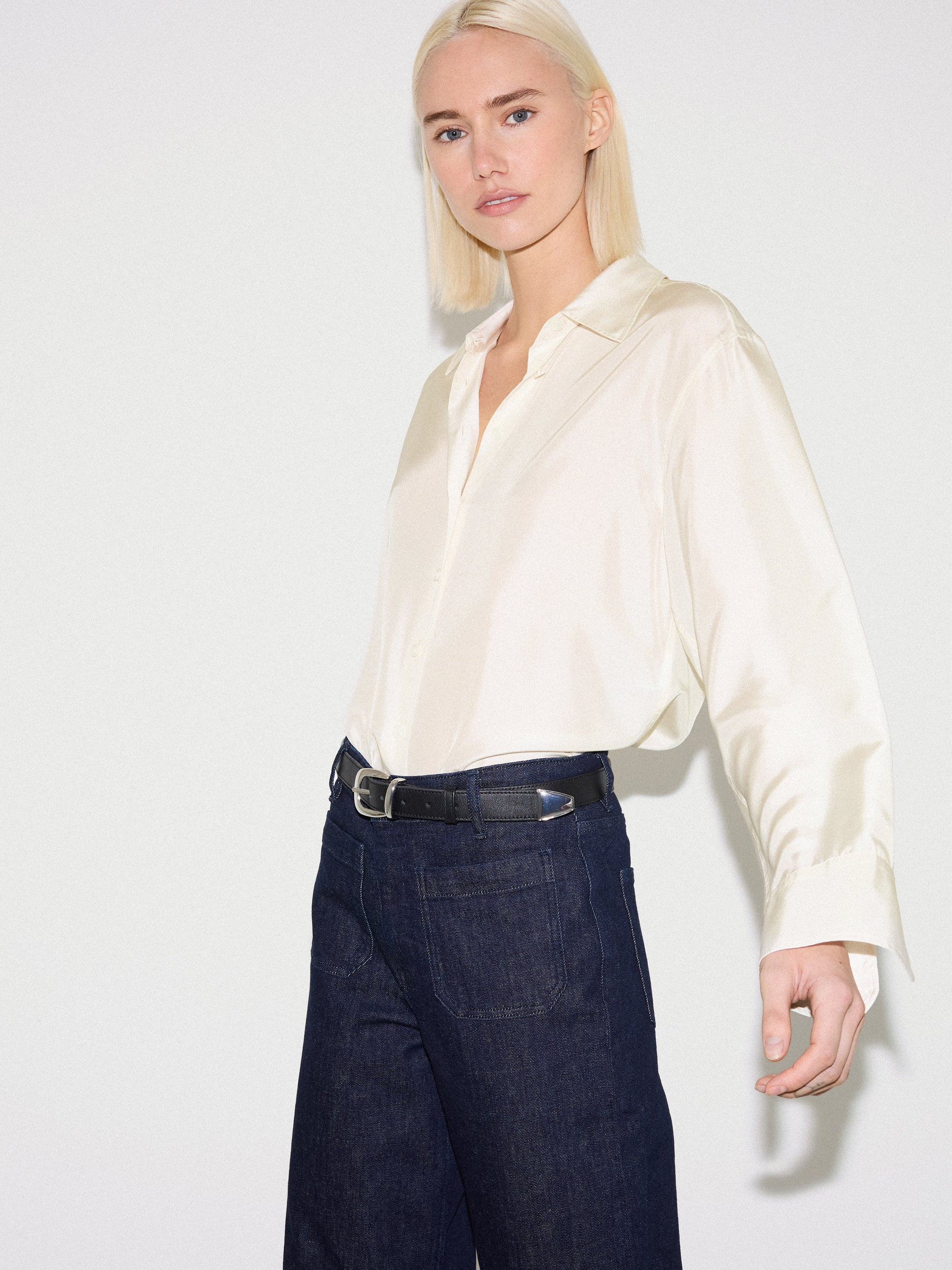 Silk Habotai Relaxed Shirt | Ivory | Jigsaw (UK)