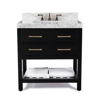 Ancerre Designs Elizabeth 36 in. W x 22 in. D Vanity in Black Onyx with Marble Vanity Top in Carr... | The Home Depot