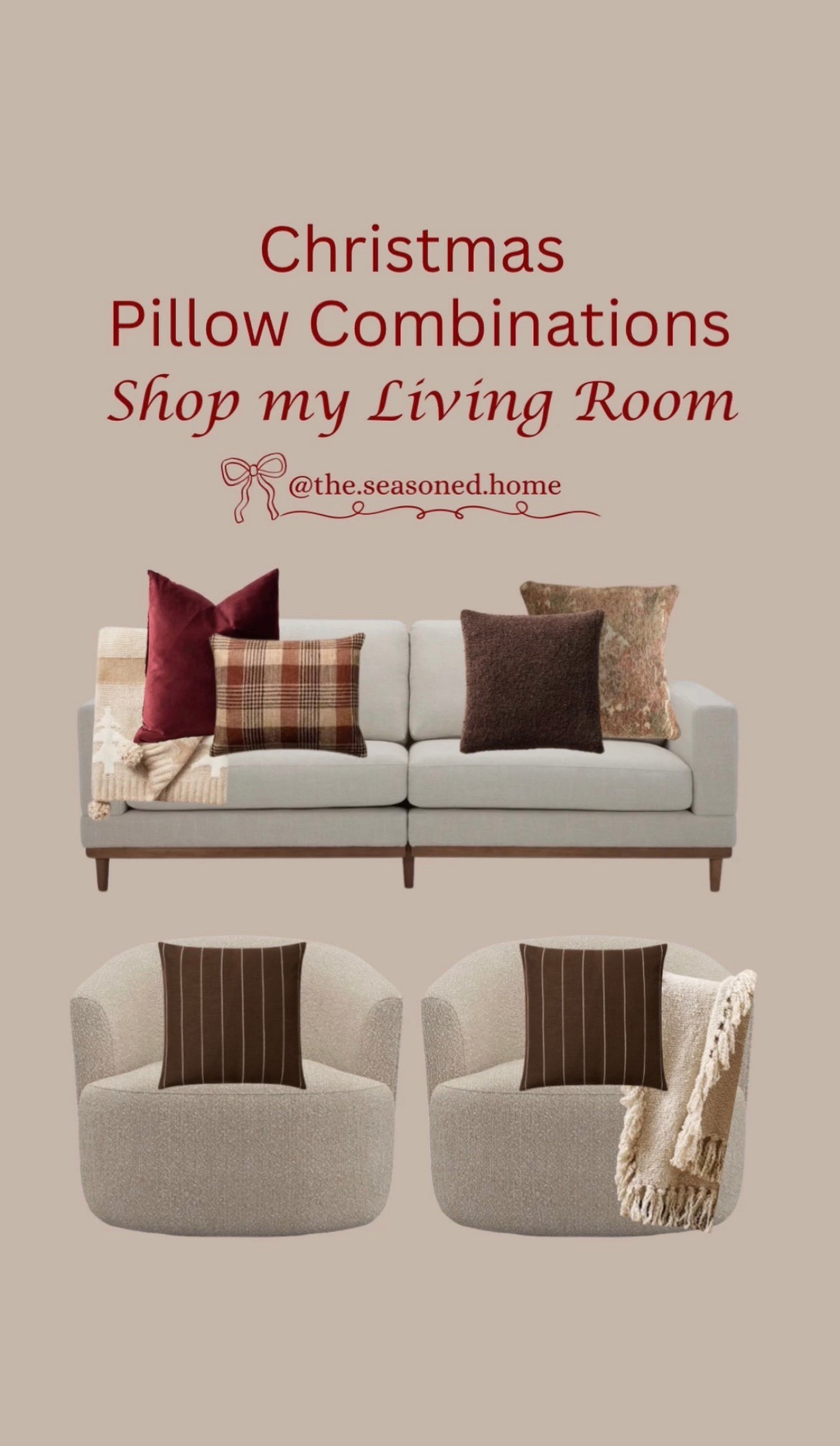 Cozy Christmas Living Room

|Holiday Pillows| |Houndstooth | |Velvet| |Boucle| |Jute| |Accent Chairs| |Sofa| 

#LTKHome #LTKSeasonal #LTKHoliday