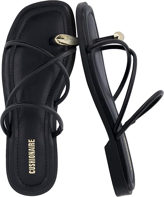 CUSHIONAIRE Venue Women’s Strappy Toe-Loop Slide Sandals with Gold-Tone Accent & Memory Foam Co... | Amazon (US)