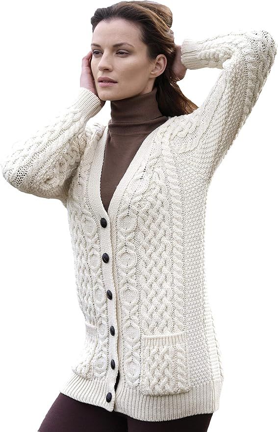 Aran Crafts Women's Irish Cable Knit Soft Buttoned Cardigan (100% Merino Wool) | Amazon (US)