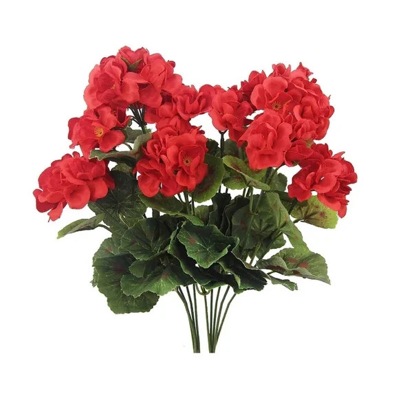 Vadktai Artificial Geraniums Silk Flowers, 2 Pack Outdoor Artificial Red Geranium Bush Faux Flowe... | Walmart (US)