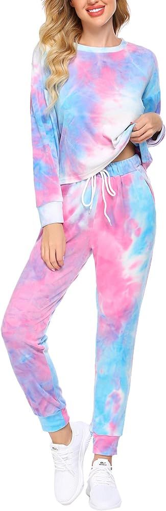 Hotouch Women Velour Tracksuit Tie Dye 2 Piece Sweatsuits Long Sleeve Jogging Suits Sports Outfit | Amazon (US)