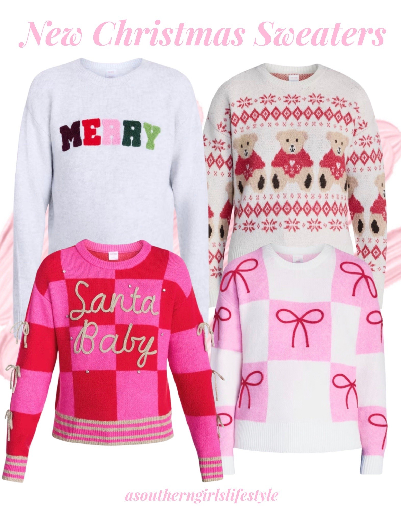New right at $20 Fun Christmas Sweaters! The Fair Isle Teddy Bear &  Checkered Bow Print will be cute right through Valentines! 

Merry Appliqué Sweater. Checkered Santa Baby Applique Sweater - the bows down the sleeves!! 

Christmas Style. Christmas Outfit.

#LTKSeasonal #LTKootd #LTKPetite
