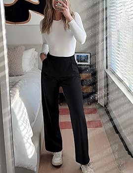 Women's High Waisted with Pockets Wide Leg Pants Pleated Dress Slacks with Belt Loops for Casual ... | Amazon (US)