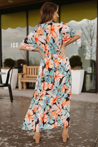 Floral Kimono Long Dress with Slit | Evaless