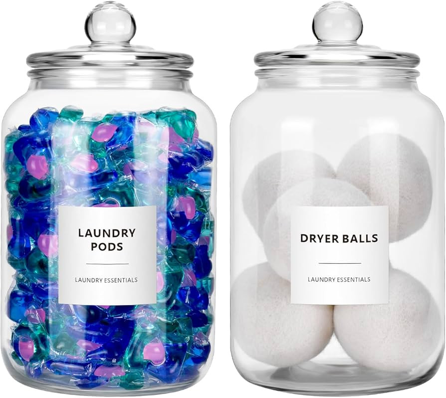 Glass Jars for Laundry Room Organization - 2 Pack, 0.8 Gallon Glass Containers with Lids, Perfect... | Amazon (US)