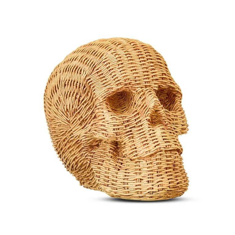 Halloween Brown Faux Rattan Resin Skull Tabletop Decor, 5.5 in, by Way To Celebrate | Walmart (US)