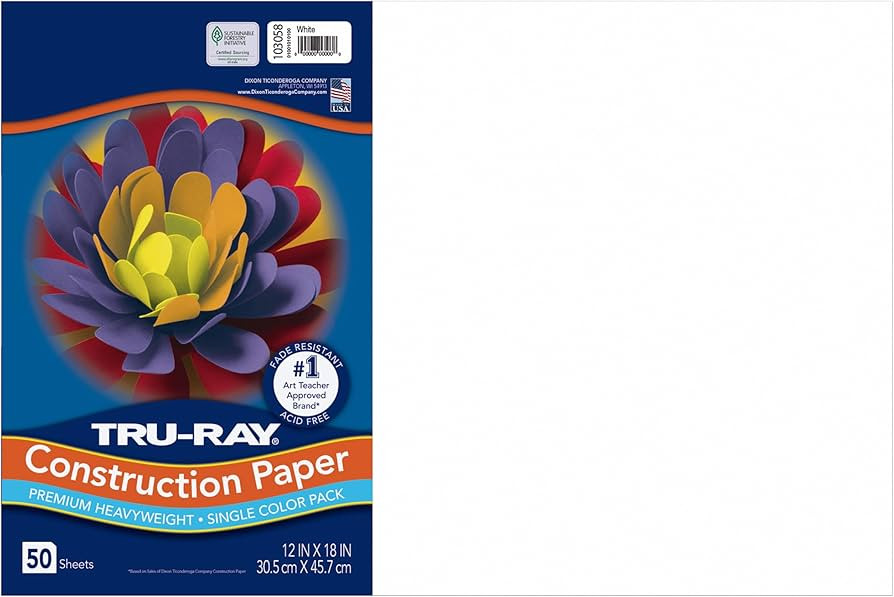 Tru-Ray® Construction Paper, 50% Recycled, 12" x 18", White, Pack Of 50 | Amazon (US)