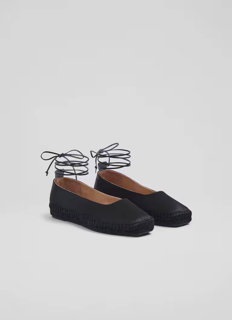 Mia Black Ankle Tie Satin Espadrille Sandals | L.K. Bennett (UK)