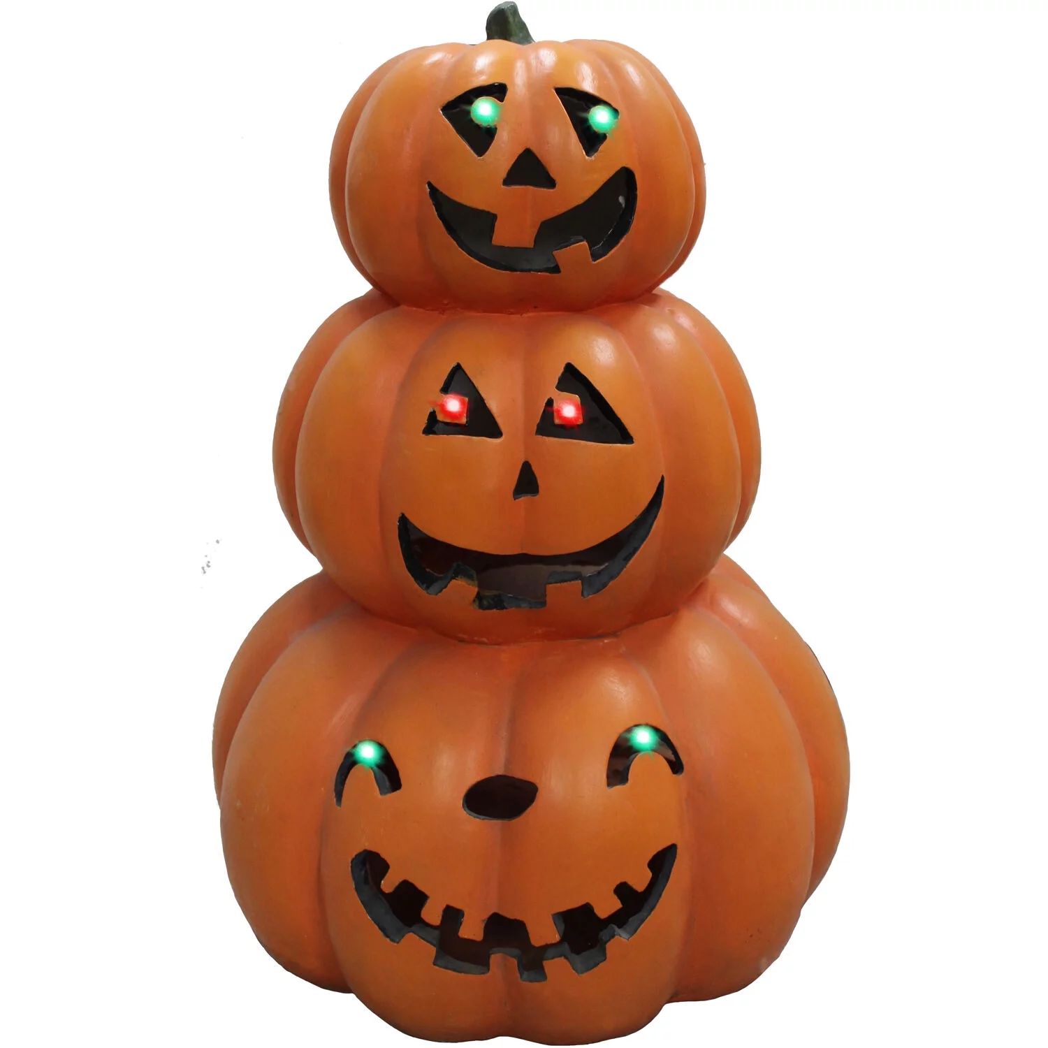 Haunted Hill Farm 20-In. 3-Stack Jack-O-Lantern Resin with LED Lights | Battery Operated | Indoor... | Walmart (US)
