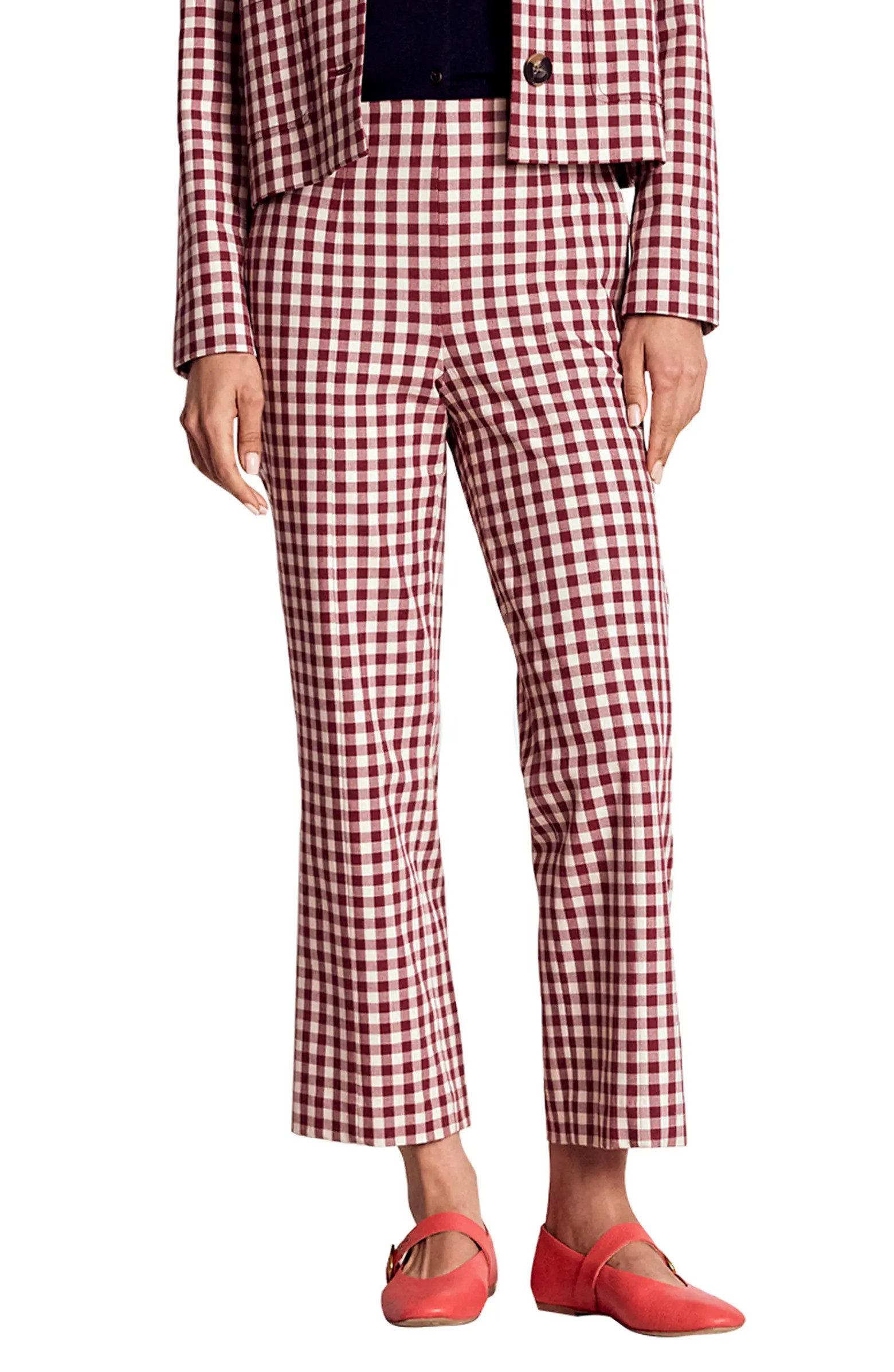 Boden Gingham Cotton Blend Smart Straight Leg Pants | Nordstrom | Nordstrom