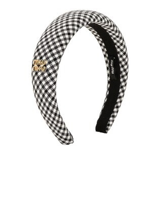 Miu Miu Gingham Logo Headband in Nero & Bianco | FWRD | FWRD 