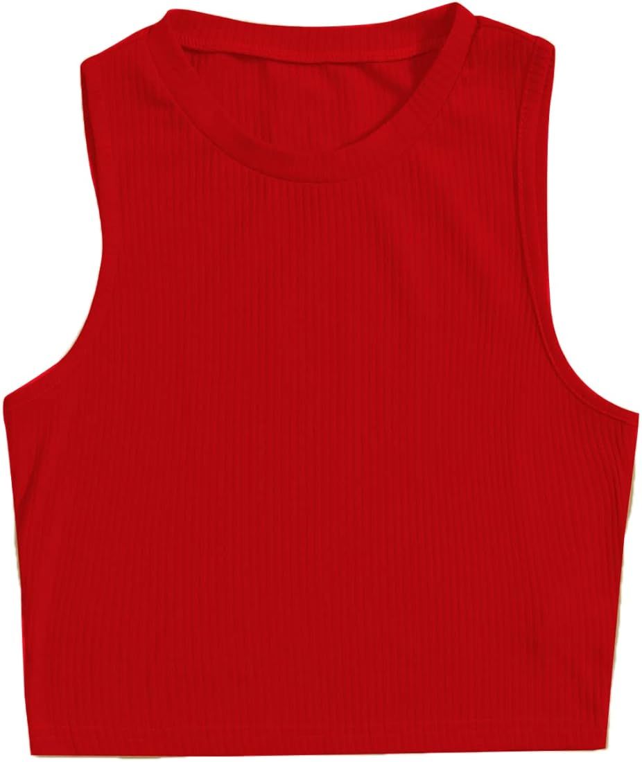 Verdusa Women's Ribbed Knit Sleeveless Round Neck Slim Fitted Basic Crop Tank Top | Amazon (US)