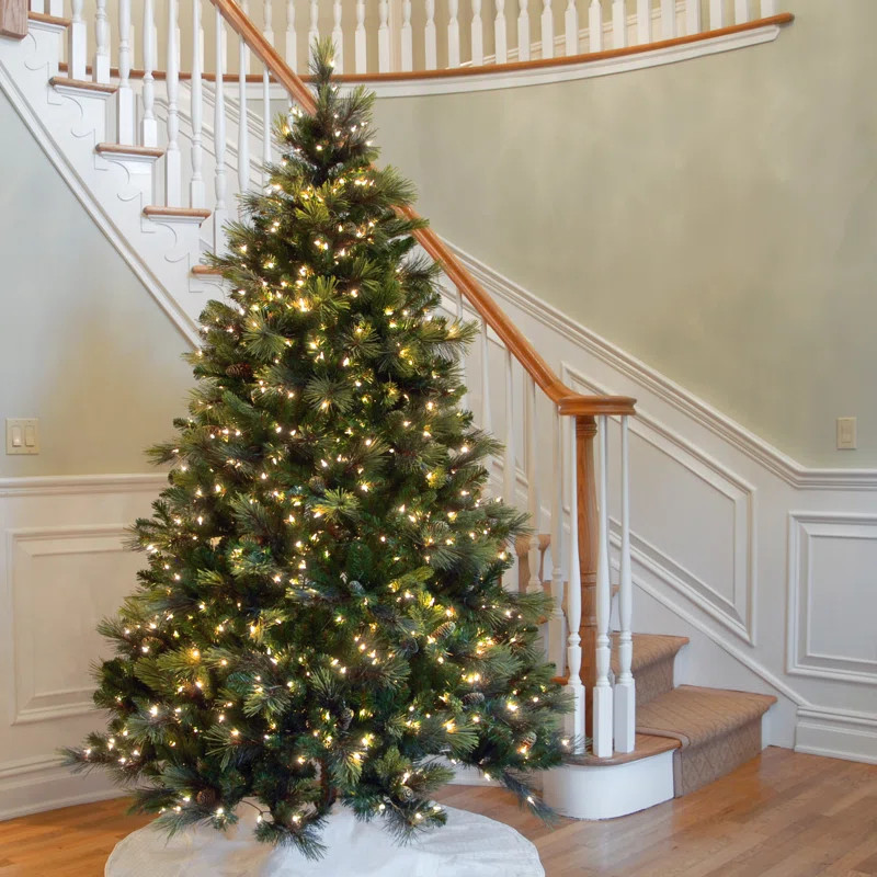 Green Faux Pine Artificial Christmas Tree with White Lights | Wayfair North America