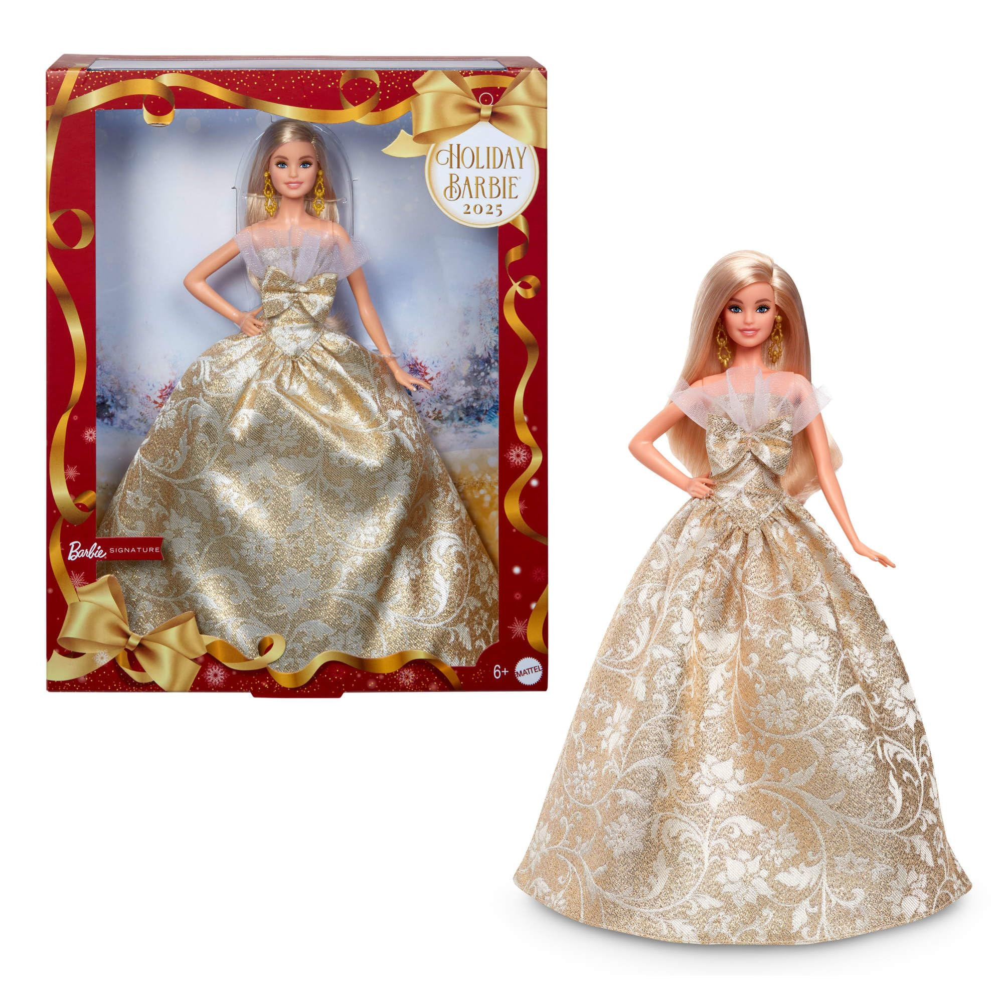 Barbie Signature 2025 Holiday Blonde Fashion Doll Wearing Silver & Gold Gown, Seasonal Collector ... | Amazon (US)