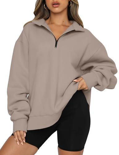 Trendy Queen Womens Oversized Sweatshirts Fall Fashion Hoodies Half Zip Pullover Long Sleeve Shirts Clothes Outfits CoffeeGrey M | Amazon (US)