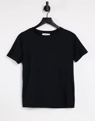 Mango organic cotton round neck t-shirt in black | ASOS (Global)