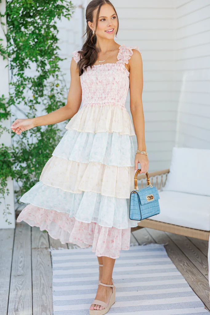 The Chance Pink Smocked Midi Dress | The Mint Julep Boutique
