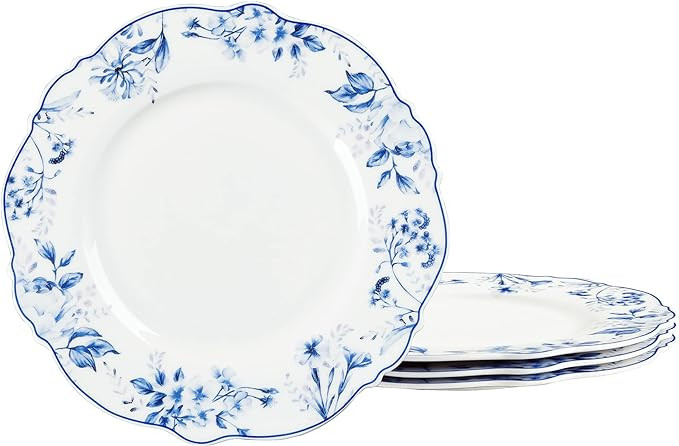 fanquare 8 Inch Blue Floral Porcelain Dessert Plates Set of 4, Scalloped Ceramic Salad Plates for... | Amazon (US)