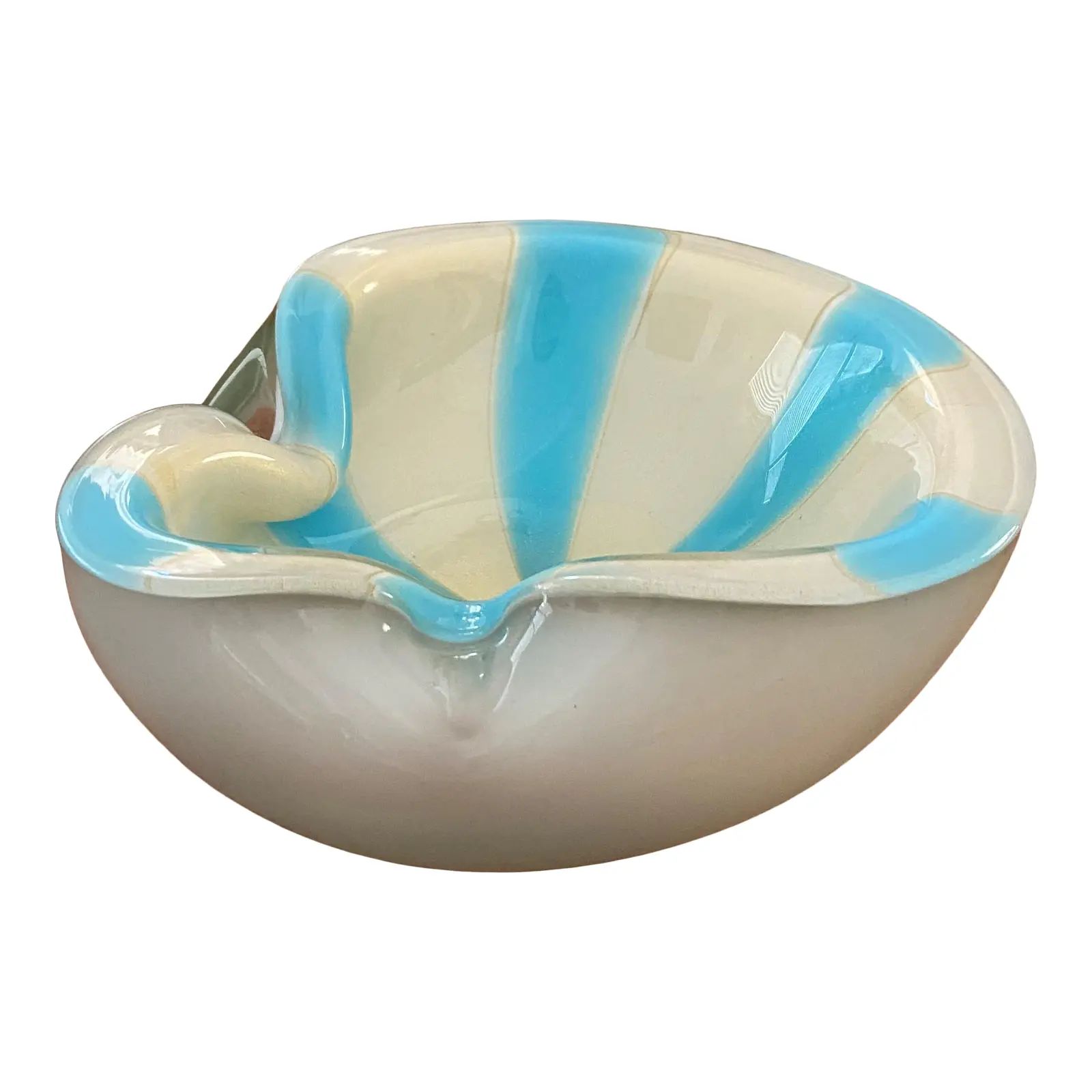 Mid-Century Alfredo Barbini Murano Blue White Gold Flecks Swirl Italian Art Glass Bowl / Ashtray ... | Chairish