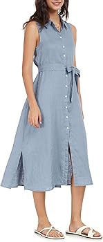Amazhiyu Womens Pure Linen Summer Button Down Midi Dresses with Pockets and Belt | Amazon (US)