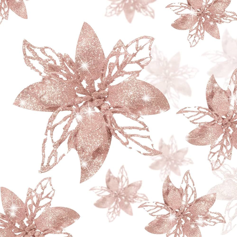 24 Pieces Christmas Glitter Artificial Poinsettia Flowers Christmas Flowers Decorations Wedding X... | Amazon (US)