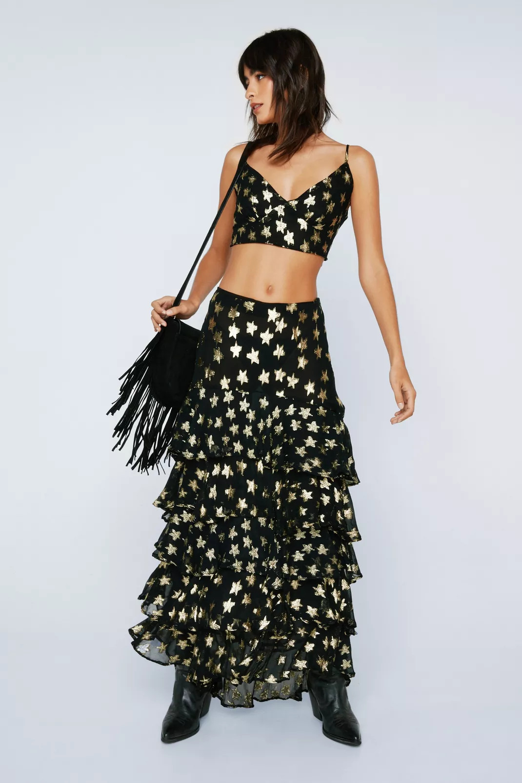 Metallic Star Ruffle Maxi Skirt | Nasty Gal (US)