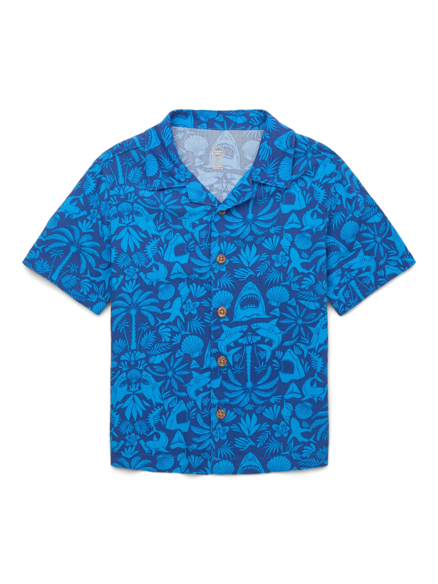 Wonder Nation Toddler Boys Print Button Up Shirt with Short Sleeves, Sizes 12M-5T | Walmart (US)