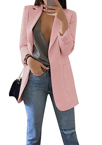 FLITAY Women's Open Front Blazer Slim Fit Blazer Long Sleeve Blazer PK 3XL Pink | Amazon (US)