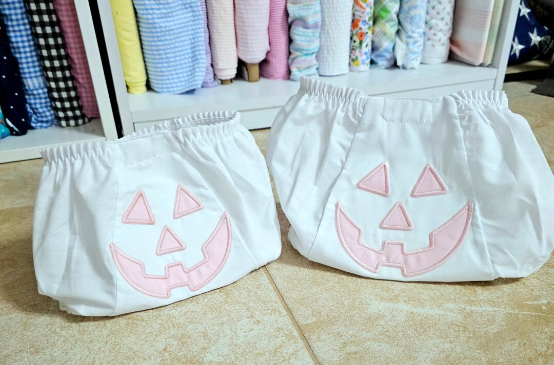 Monogrammed Halloween Bloomers: Pumpkin Face White Eyelet Diaper Cover - Etsy | Etsy (US)