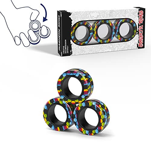 Magnetic Rings Fidget Toy Set, Idea ADHD Fidget Toys, Adult Fidget Magnets Spinner Rings for Anxiety Relief Therapy, Fidget Pack Great Gift for Adults Teens Kids Easter Basket Stuffers (3PCS) | Amazon (US)