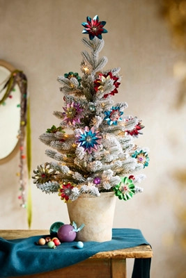 Faux Twinkling Pre-Lit Snowy Norway Spruce, Mini | Anthropologie (US)