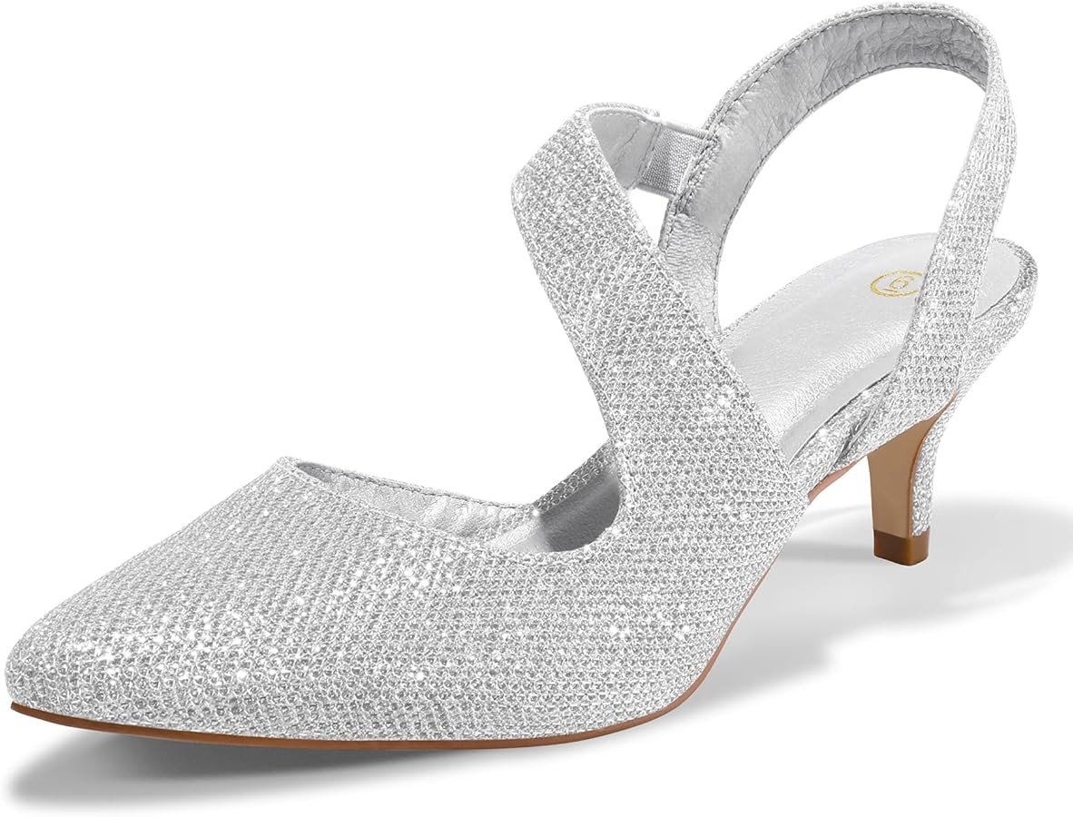 mysoft Women's Dress Shoes Low Heels 2 inch Kitten Pumps Slingback Wedding Party Medium/Wide Widt... | Amazon (US)